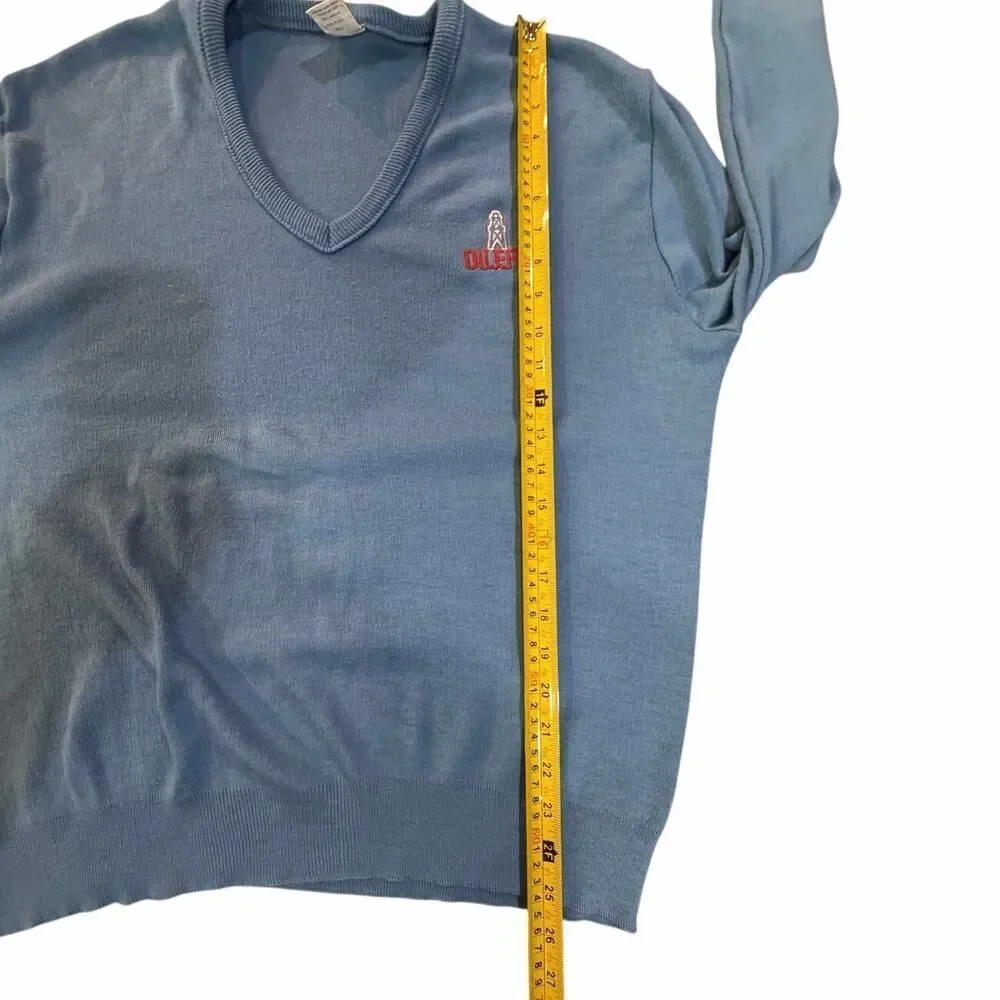 Houston Oilers Vintage Garan NFL Blue V Neck Pullover Sweater Made in USA Large
